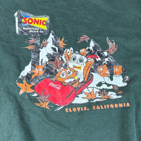 VTG Sonic Drive-In Sweatshirt Green Gildan Coca-Cola Clovis California Mens Sz L - Picture 4 of 7
